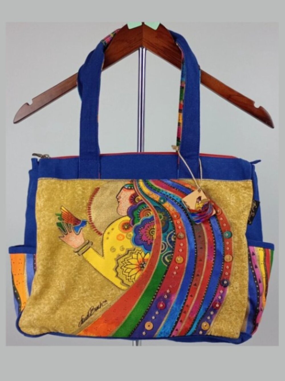 Laurel Burch Top Handle Zipper 14x11x5 Rose with Bird Handbag Tote Satchel‎